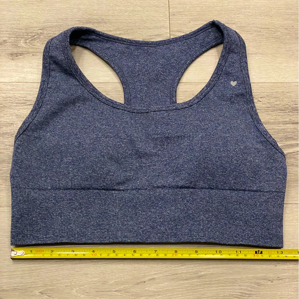 LOVE FITNESS APPAREL Racerback Sports Bra Heart Logo Heathered Navy Size:M EUC - Picture 3 of 6